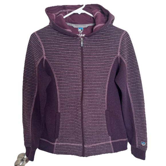 Kuhl Sweaters - Kuhl Chianti Full Zip Hoody Sweater Jacket Wool Striped Purple Woman Size Small